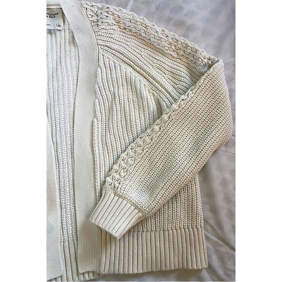 Abercrombie & Fitch Cardigan Sweater | Open Front Chunky Cable Knit Cream - Picture 4 of 12